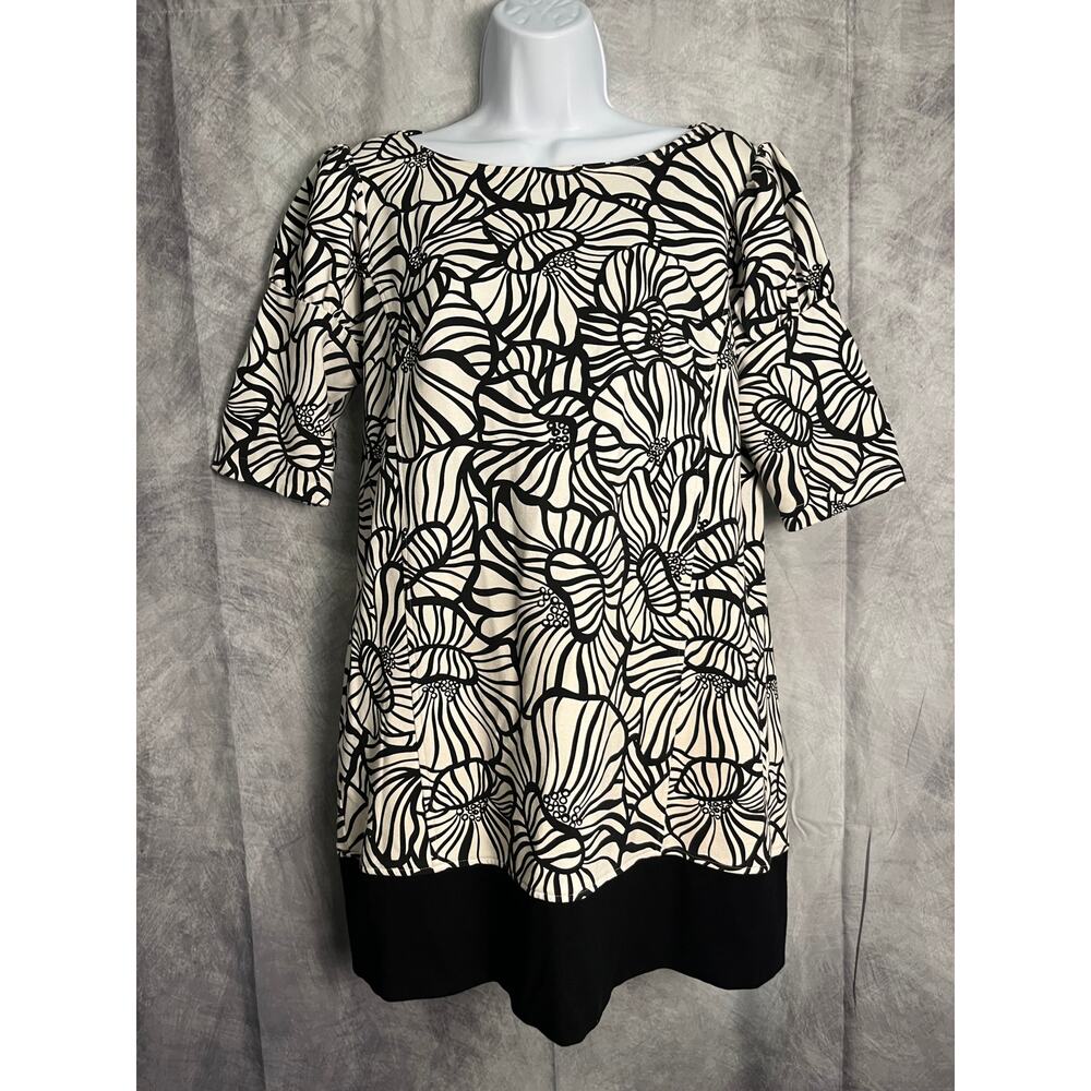 Laundry by Design Black & White Floral Shift Dress – Size M (8–10)